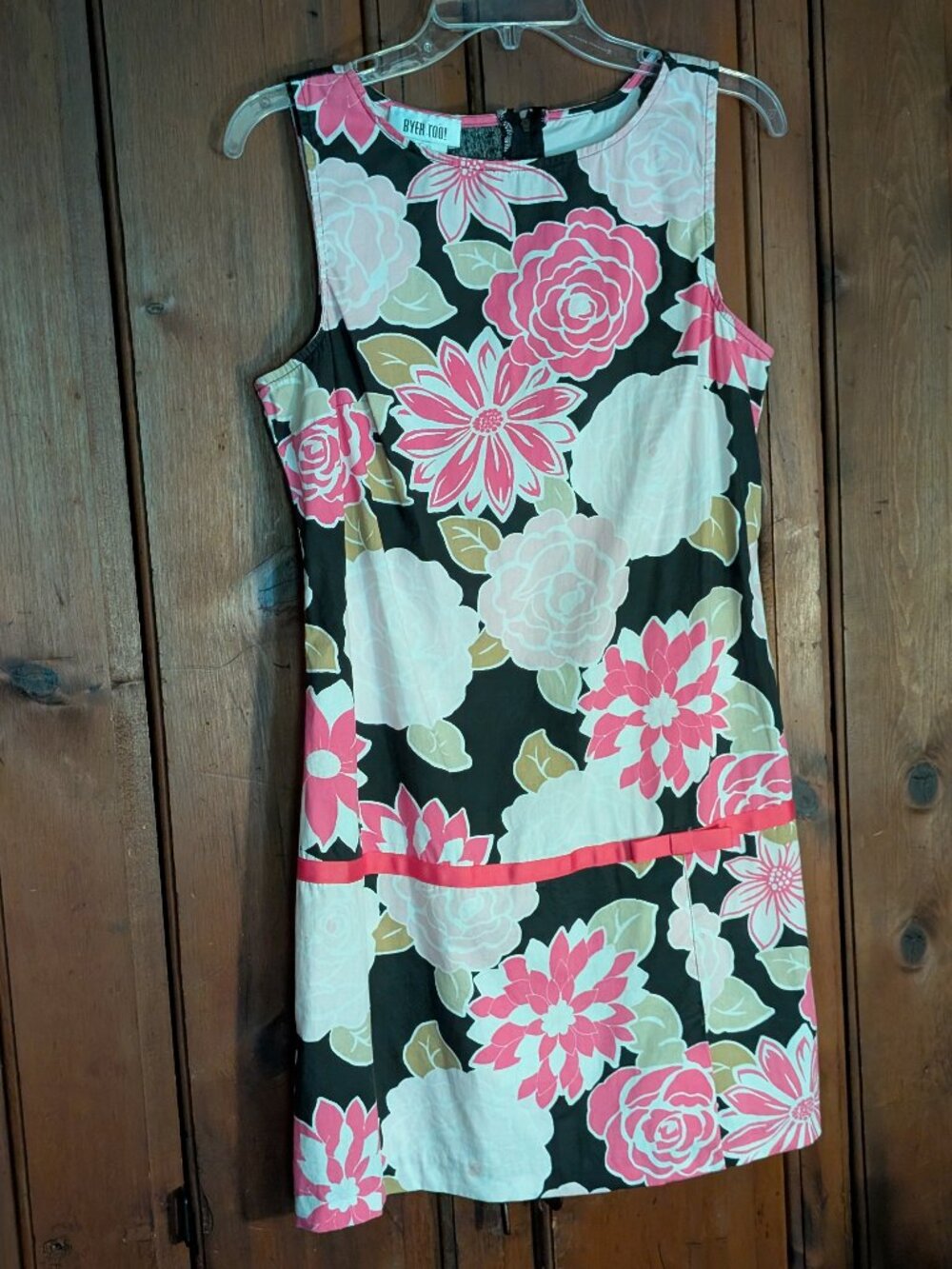 Yes, Byer Too! Dress -Mini -Floral pk & blk -Sleeveless -Accent hip bow -Sz11